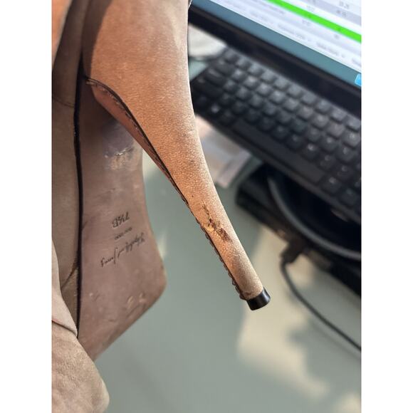 Elizabeth & James E-more Platform Booties Tan Brown Leather 7.5 B Peep Toe